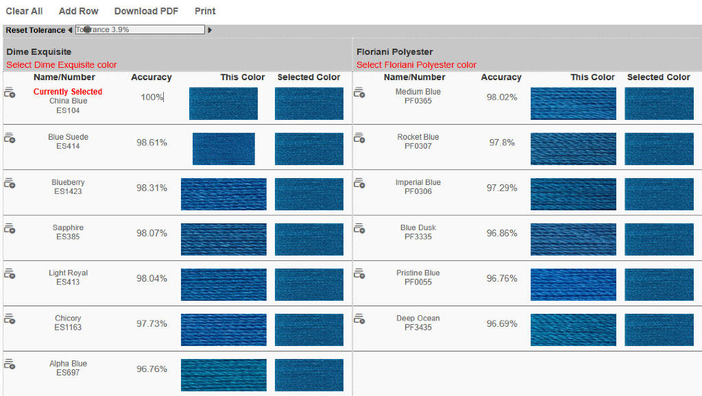 Embroidery Thread Brand Selector Results by ThreadSplash.com